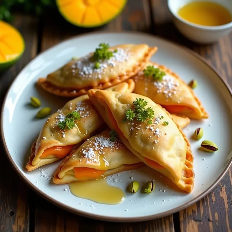 Empanadillas de Mango y Queso Azul con Crujiente de Pistacho: Postre Mexicano Sofisticado
