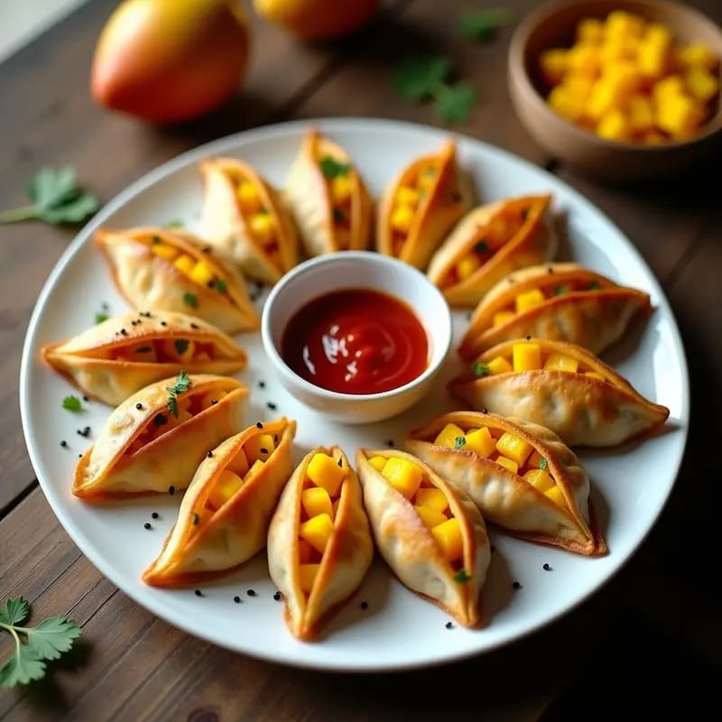 Empanadillas de Mango y Queso de Búfala con Salsa de Chile: Entrante fusion Indo-Mexicano