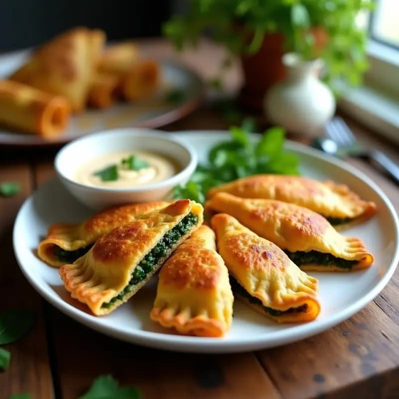 Empanadillas de Masa de Lentejas y Espinacas con Salsa de Limón: Aperitivo Español Vegano