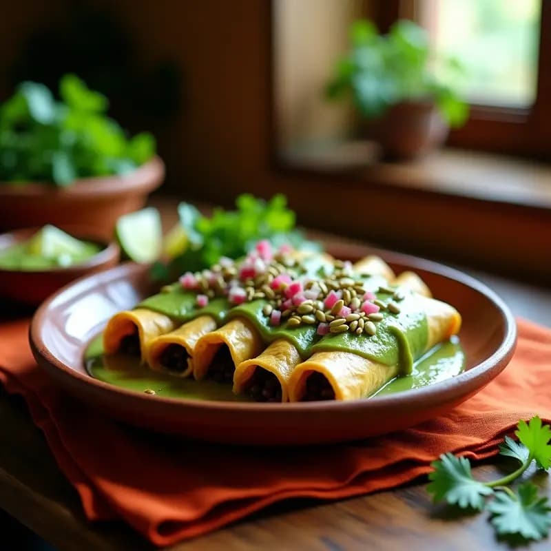 Enchiladas Verdes de Frijoles Negros: Receta Mexicana Vegana con Salsa de Tomatillo