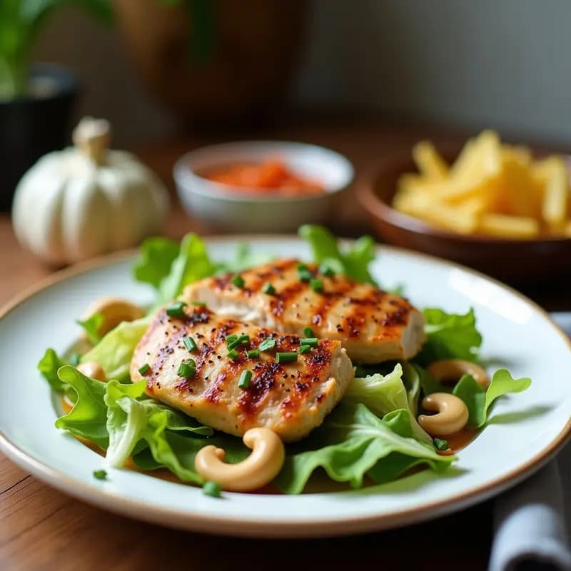 Ensalada Caesar con Pollo Ahumado y Aderezo Vegano: Receta Americana Sin Lácteos y Crujiente