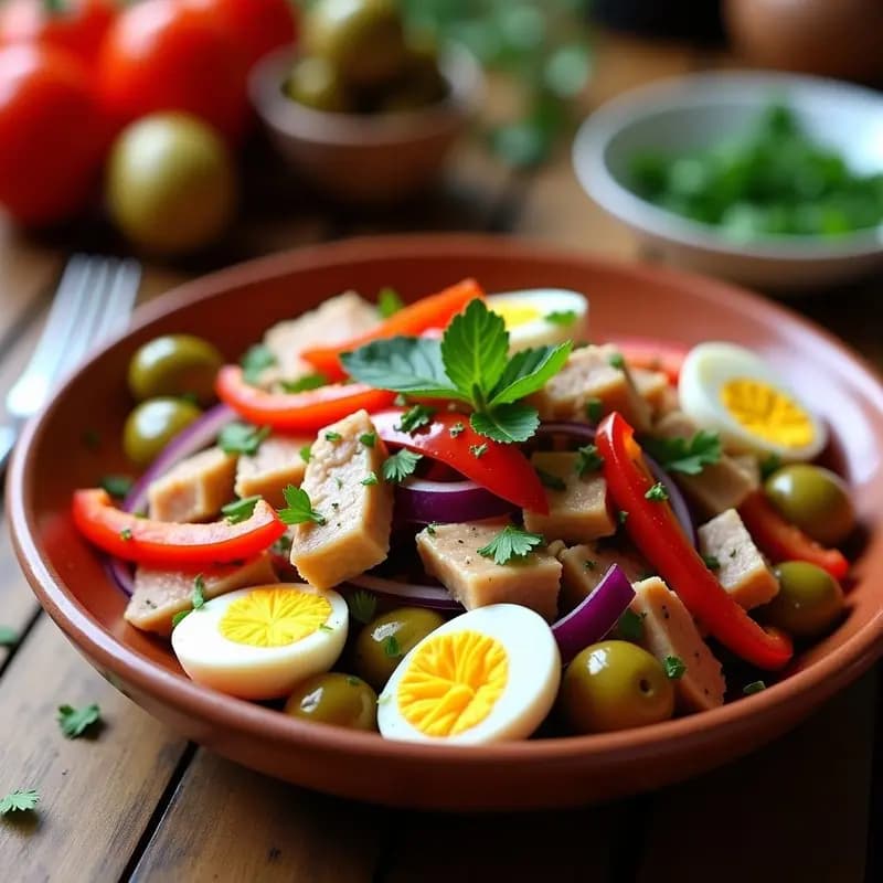 Ensalada camarera madrileña: Receta fresca con atún, huevo y pimientos