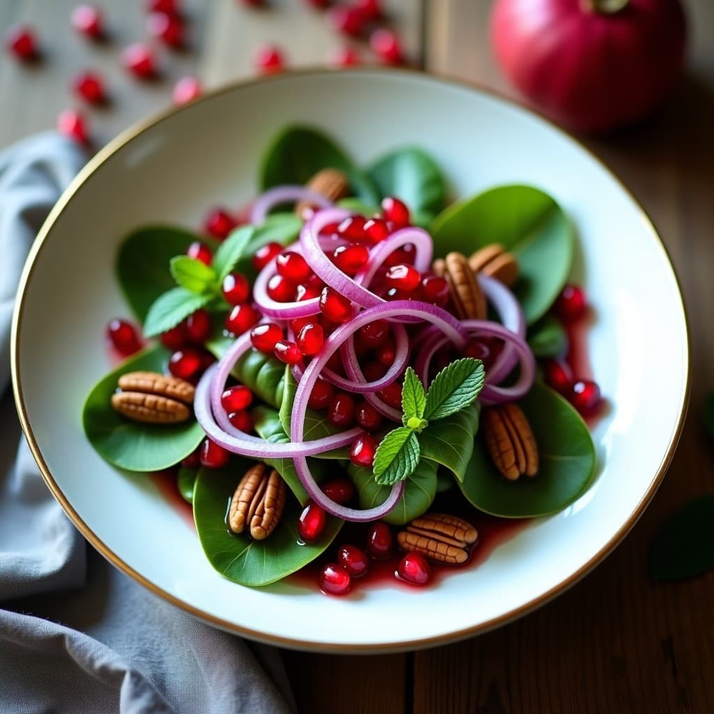 Ensalada de Canónigos y Granos de Granados con Aliño de Vinagre de Frambuesa: Receta Persa Elegante