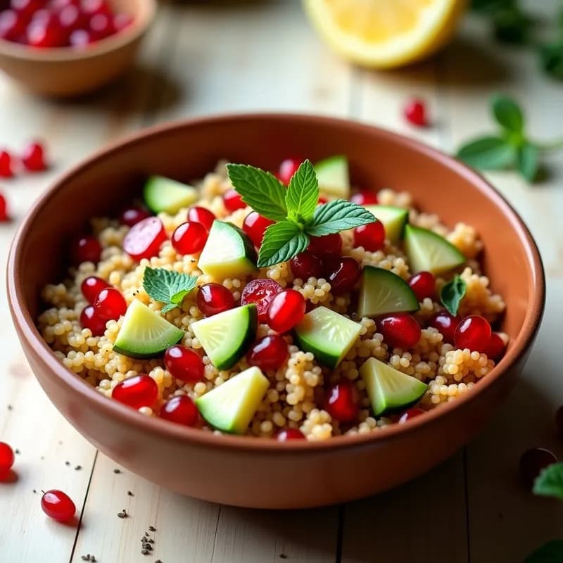 Ensalada de Couscous con Granada y Menta: Receta Vegana Alta en Fibra en 15 Minutos