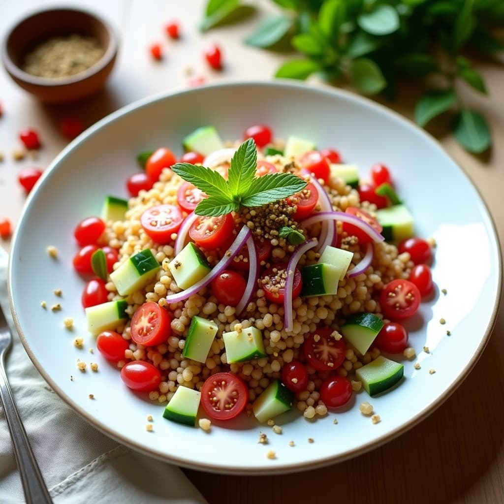 Ensalada de Cuscús con Zaatar y Granada: Receta Árabe Fresca y Nutritiva en 15 Minutos