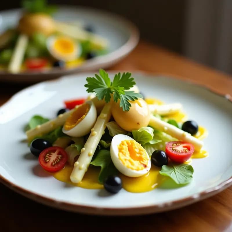 Ensalada de Espárragos Blancos y Huevos de Codorniz con Alioli de Azafrán: Receta Española Gourmet