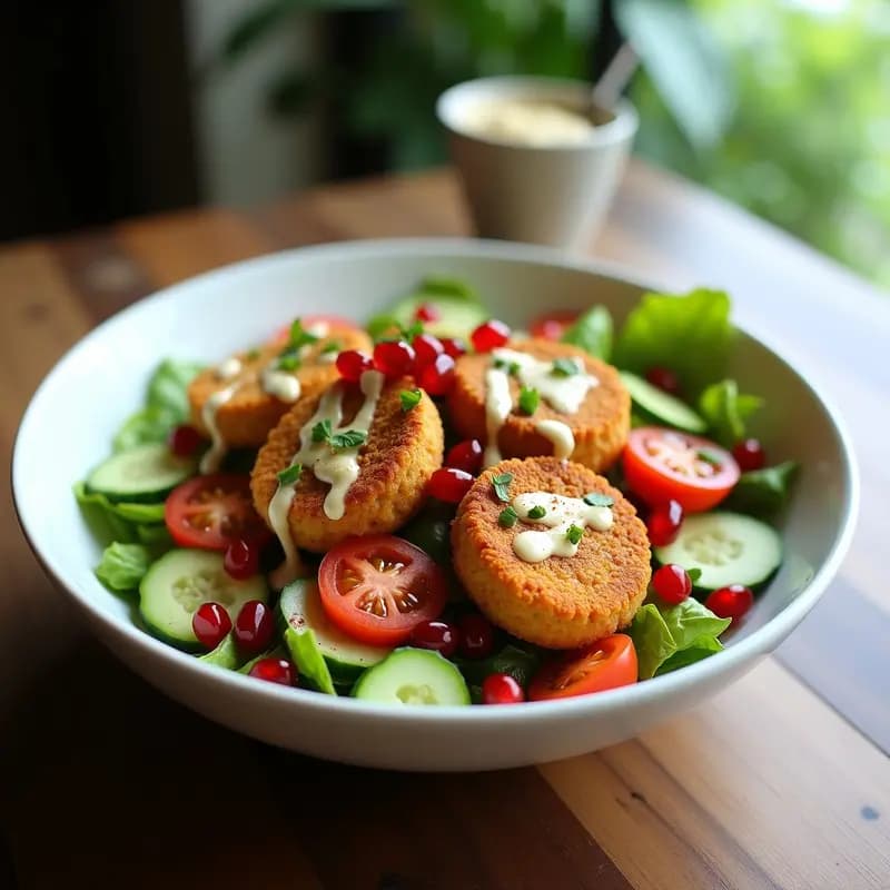 Ensalada de Falafel Crujiente con Tahini y Granados: Plato Árabe Vegano en Airfryer