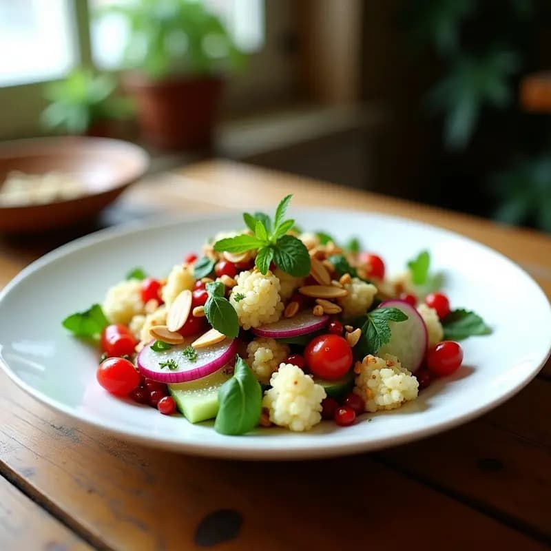 Ensalada Fatoush con Granados y Hierbas Frescas: Receta Libanesas Sin Gluten y Crudivegana