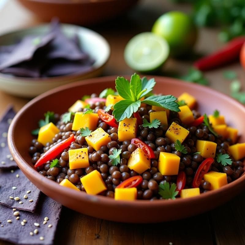 Ensalada de Lentejas Negras y Mango: Receta Mexicana Alta en Proteína y Vitamina C