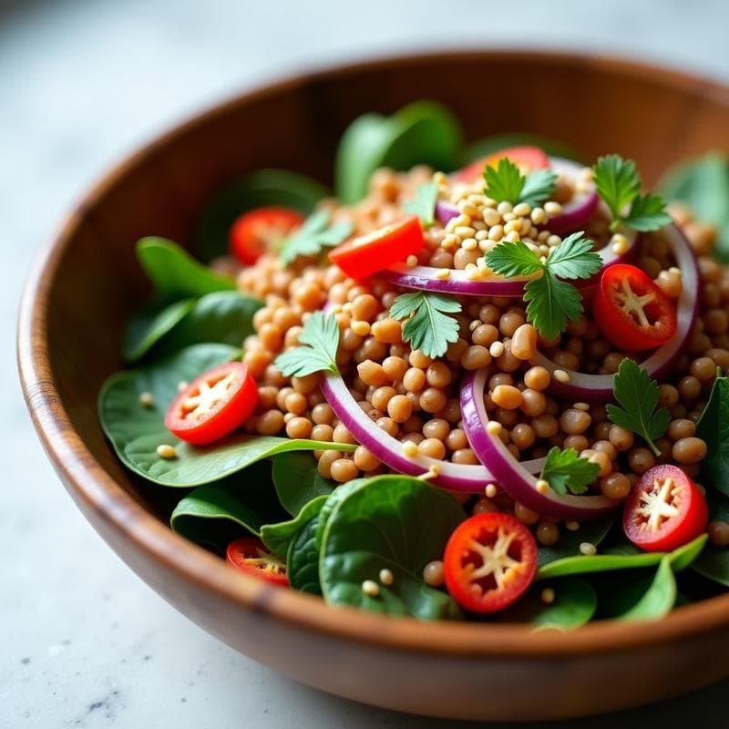 Ensalada de Lentejas Rojas y Espinacas: Receta Fría con Toque Oriental y Alta en Hierro