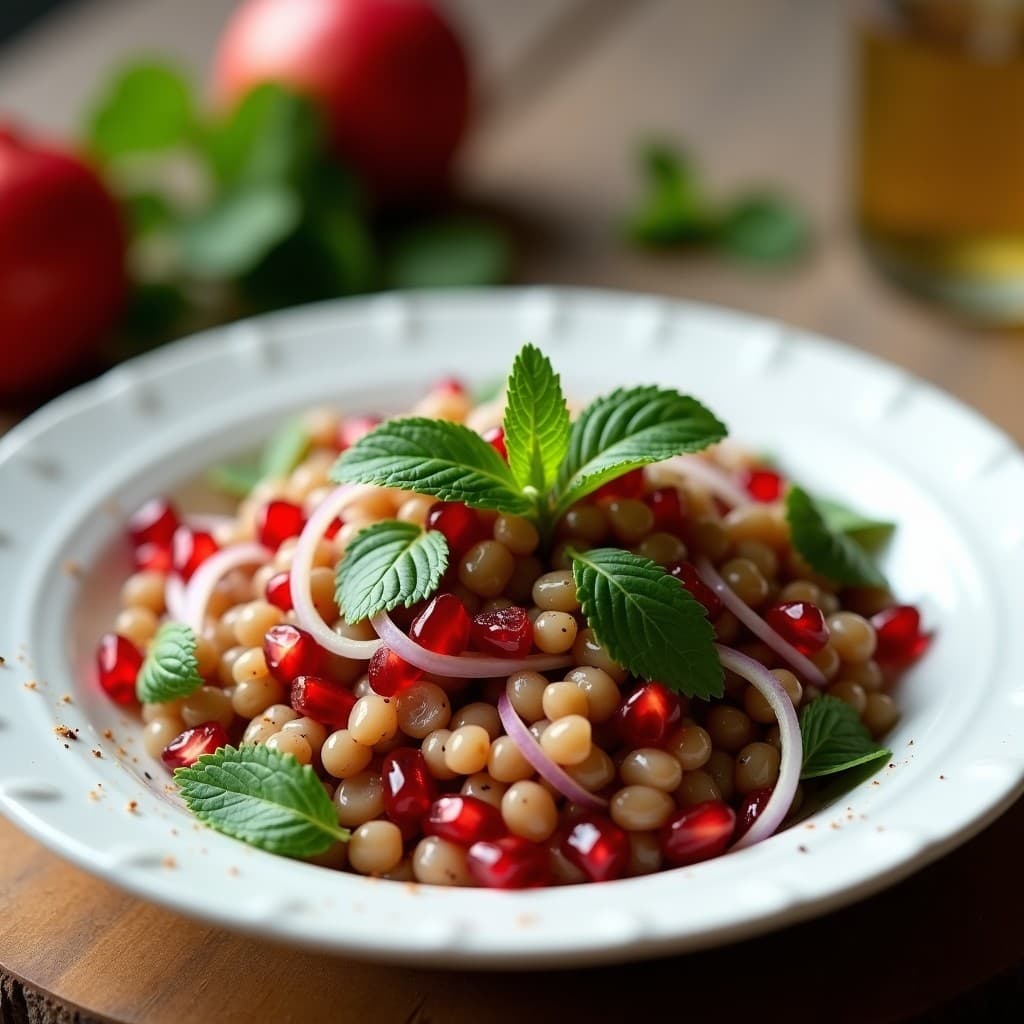 Ensalada de Lentillas y Granos de Granada con Vinagreta de Vinagre de Sidra: Receta Turca Vegana