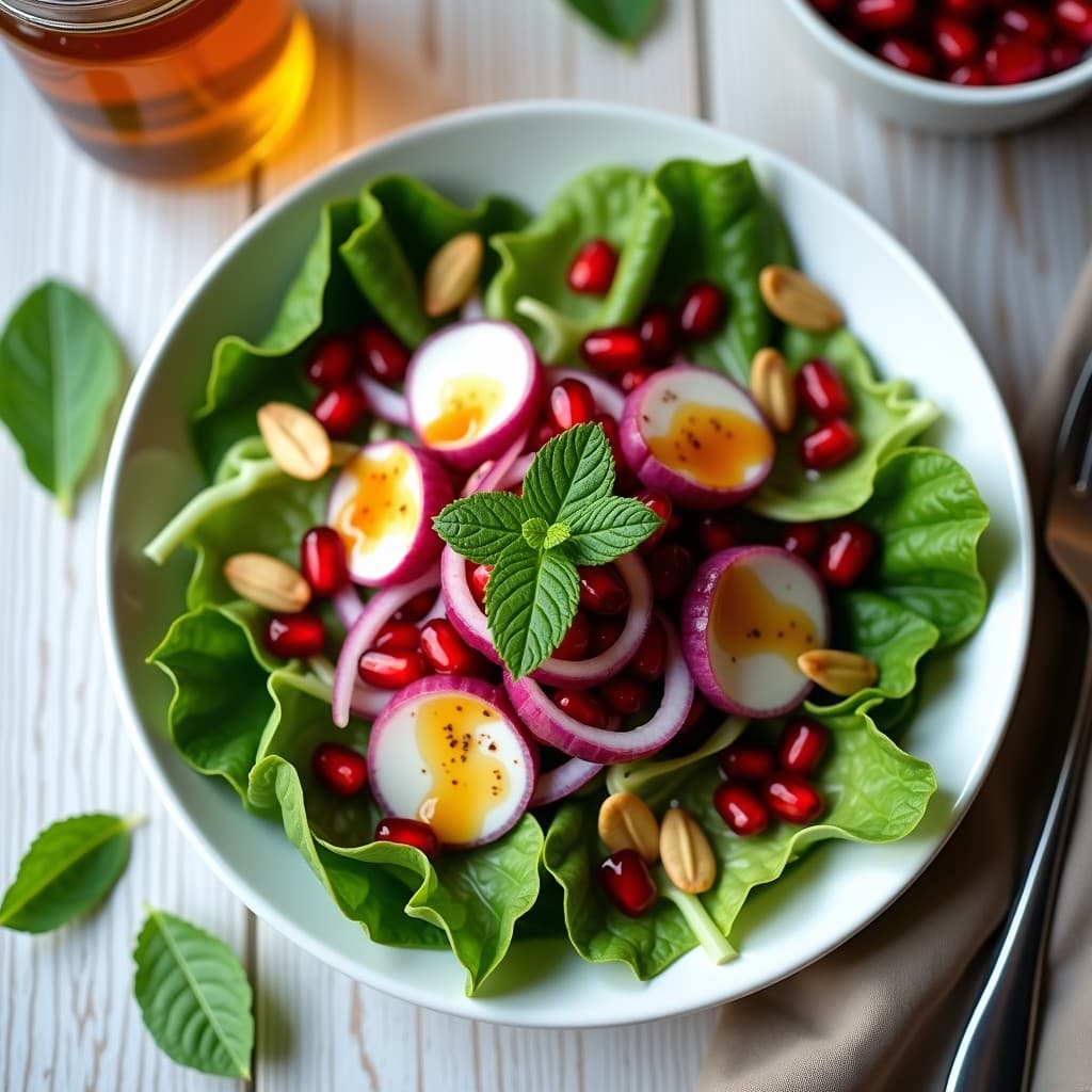 Ensalada de Mache y Granada con Vinagreta de Vinagre de Sidra y Miel de Eucalipto
