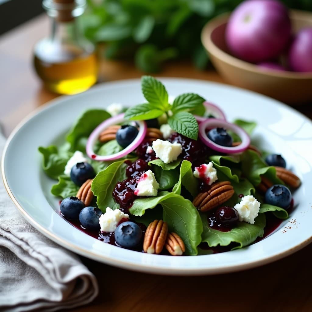 Ensalada de Mache y Nuez de Pecana con Vinagreta de Arándanos: Receta Francesa Gourmet