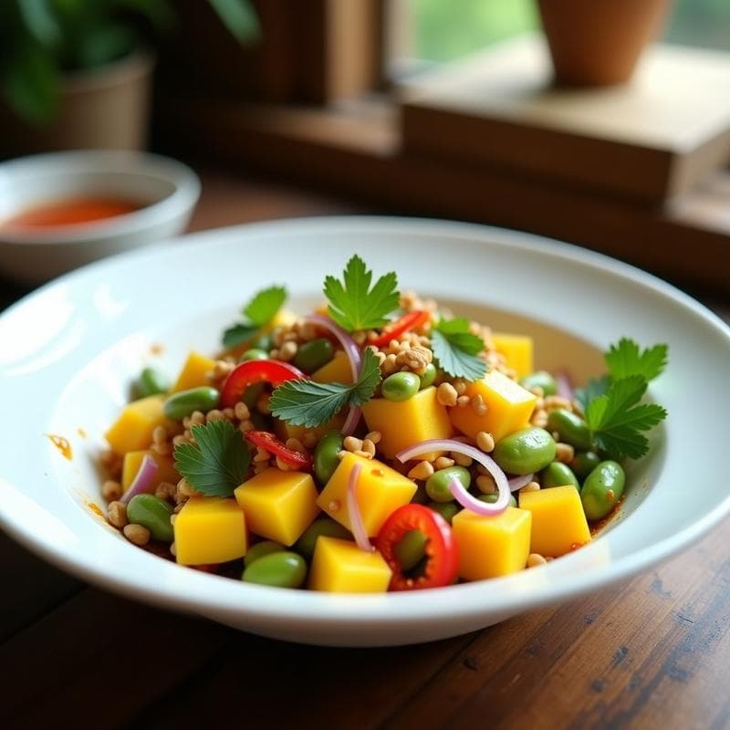 Ensalada de Mango y Edamame con Vinagreta de Tamarindo: Receta Vietnamita Vegana