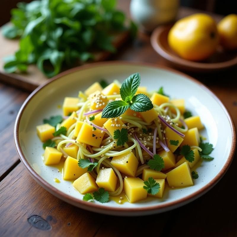 Ensalada de Mango Verde y Papa Cayetana: Receta Peruana con Aderezo de Ají Amarillo