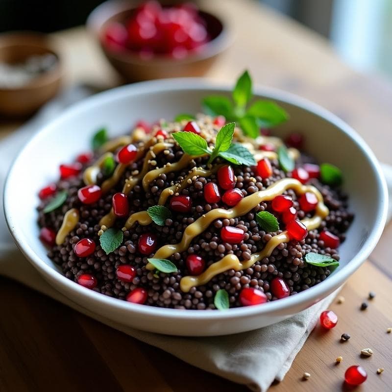 Ensalada de Mijo Negro y Granada con Aliño de Zaatar: Receta Libanesa Crudivegana