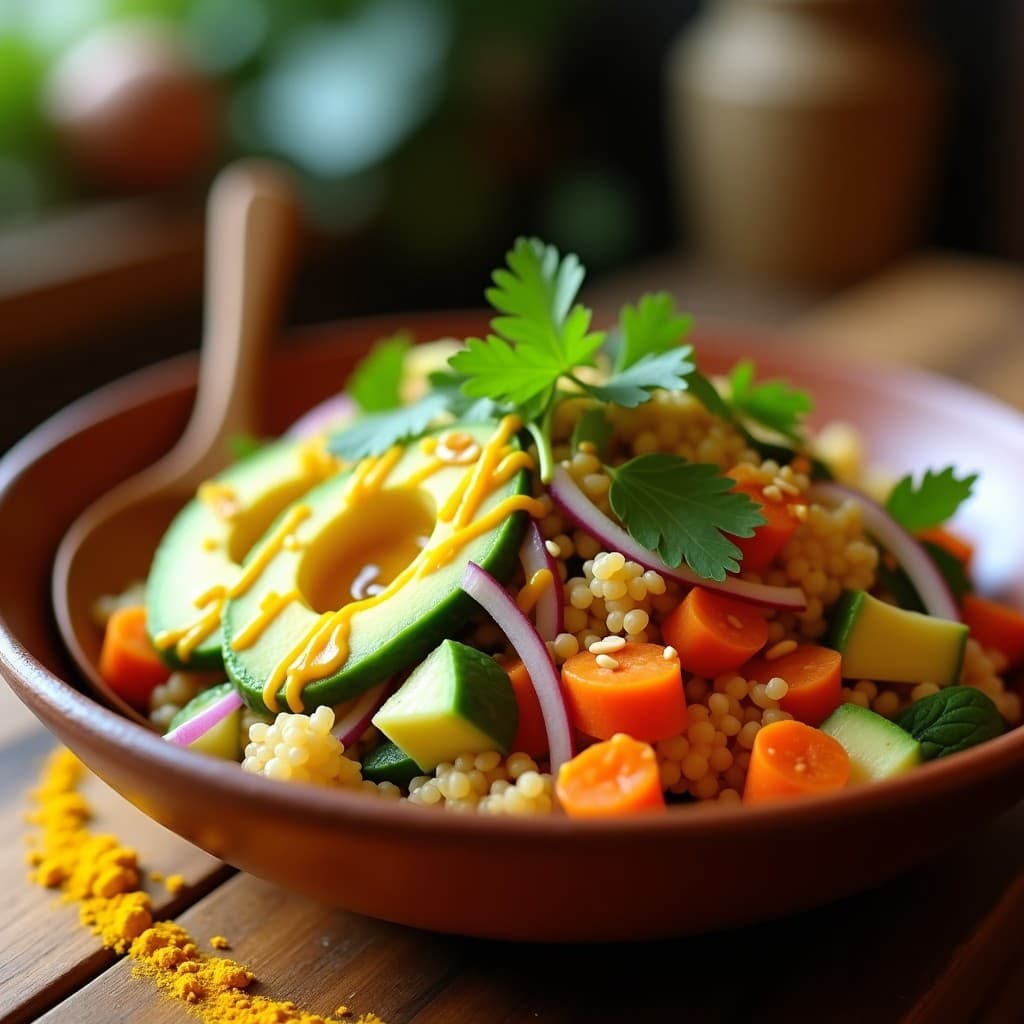 Ensalada de Mijo con Pepino, Zanahoria y Vinagreta de Cúrcuma: Receta África Occidental Vegana y Sin Gluten