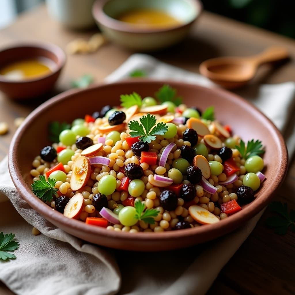 Ensalada de Mijo y Uvas Pasas: Receta Africana Vegana con Vinagreta de Miel y Mostaza