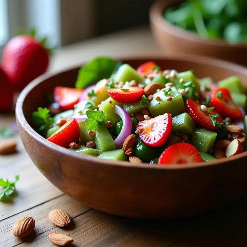 Ensalada de Nopales y Fresas con Vinagreta de Chile de Árbol: Receta Mexicana Dulce-Picante