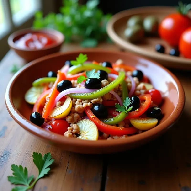Ensalada de Pimientos Asados con Bacalao y Aceitunas: Receta Andaluza Fresca y Sabrosa