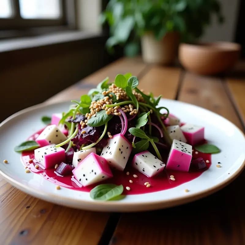 Ensalada de Pitahaya y Queso Fresco con Vinagreta de Hibisco: Receta Mexicana Fresca y Vitamínica