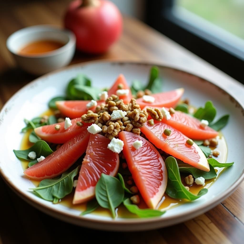 Ensalada de Pomelo Rosa y Rúcula con Vinagreta de Mostaza y Miel: Receta Italiana Fresca y Detox