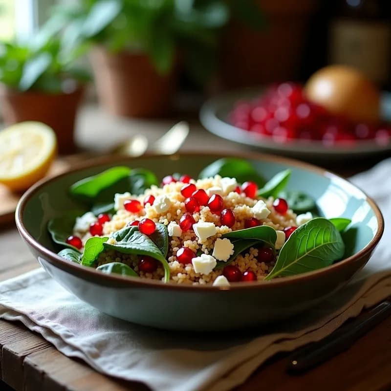 Ensalada de Quinoa, Granada y Espinacas: Receta Alta en Hierro y Omega-3 en 15 Minutos