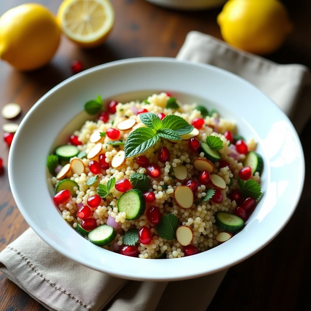 Ensaldada de Quinoa, Granada y Pepino: Receta Persa Sin Gluten y Alta en Fibra