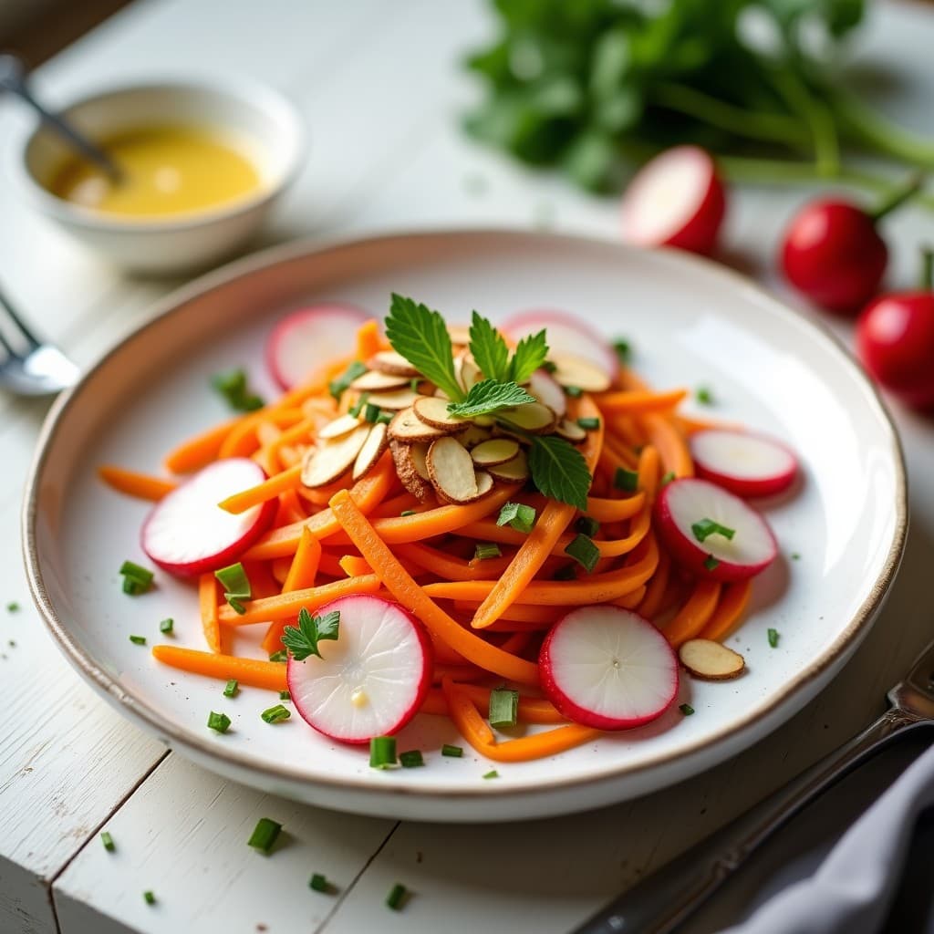 Ensalada de Rabanitos y Zanahoria con Vinagreta de Mostaza de Dijon: Receta Francesa Fresca