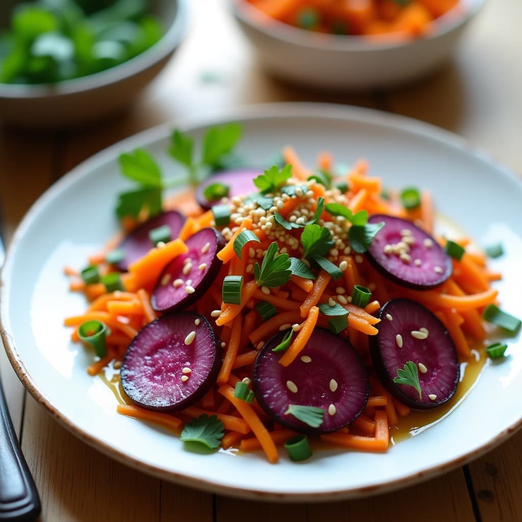 Ensalada de rábanos negros y zanahoria con vinagreta de mostaza de Dijon: Receta crudivegana depurativa