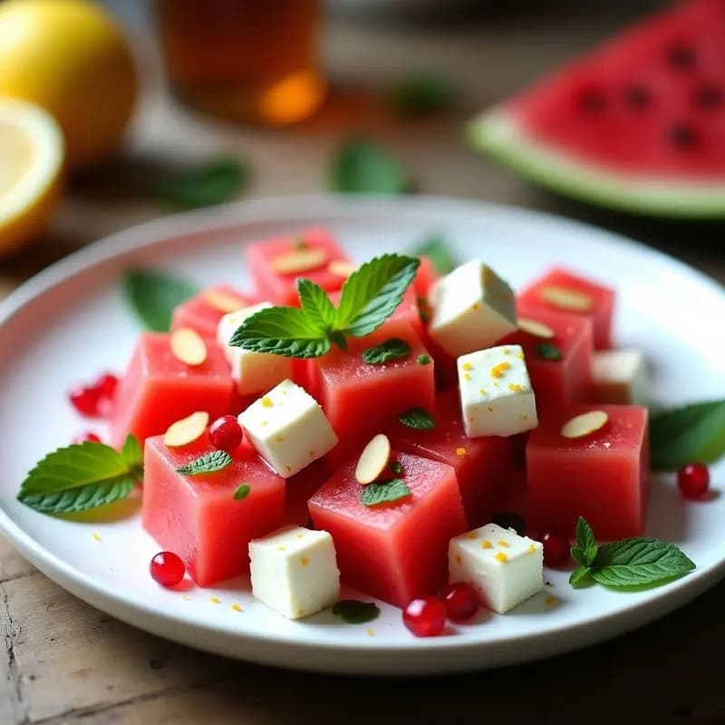 Ensalada de Watermelon y Feta con Hojas de Menta: Receta Griega Refreshing Sin Cocción