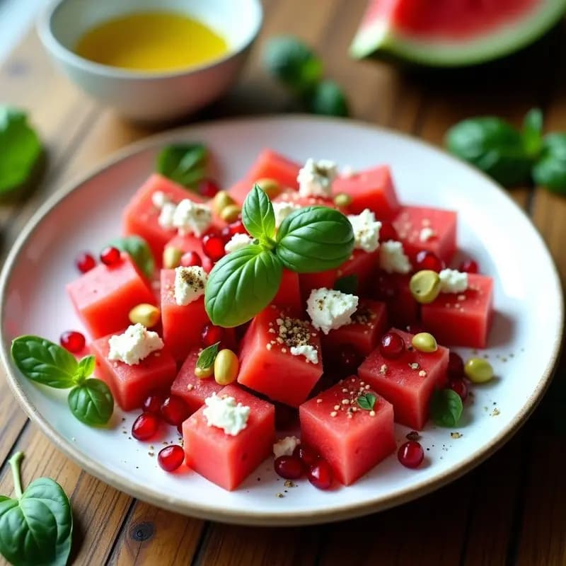 Ensalada de Watermelon, Queso Feta Vegano y Albahaca: Receta Refrescante Sin Lácteos