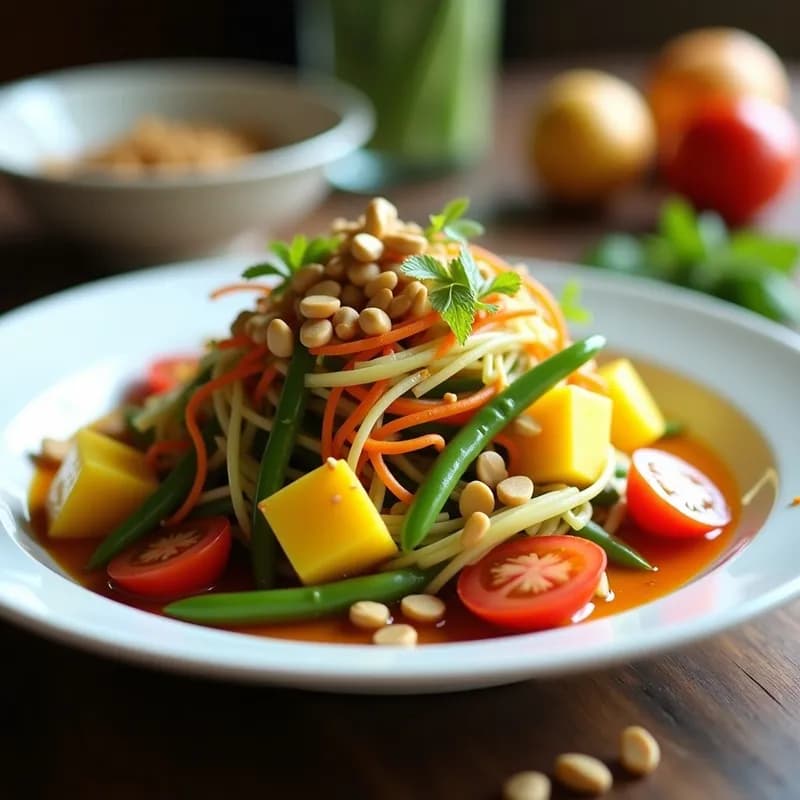 Ensalada Tailandesa de Papaya Verde y Mango: Receta Auténtica y Picante en 15 Minutos