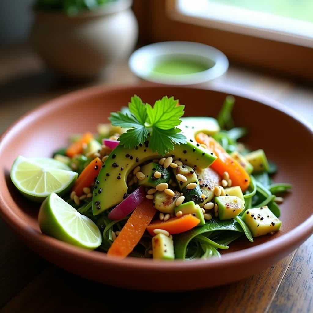 Ensalada de Watakushi y Nopales con Aderezo de Limón y Cilantro: Receta Mexicana Vegana y Crujiente