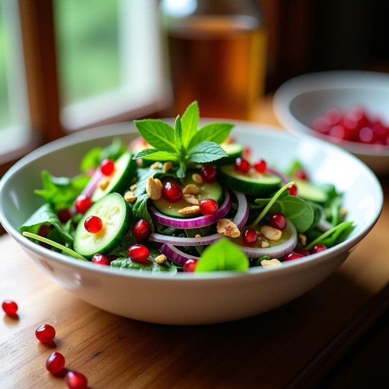 Ensalada de Watercress con Granos de Granada y Aderezo de Vinagre de Sidra: Receta Persa Antiinflamatoria