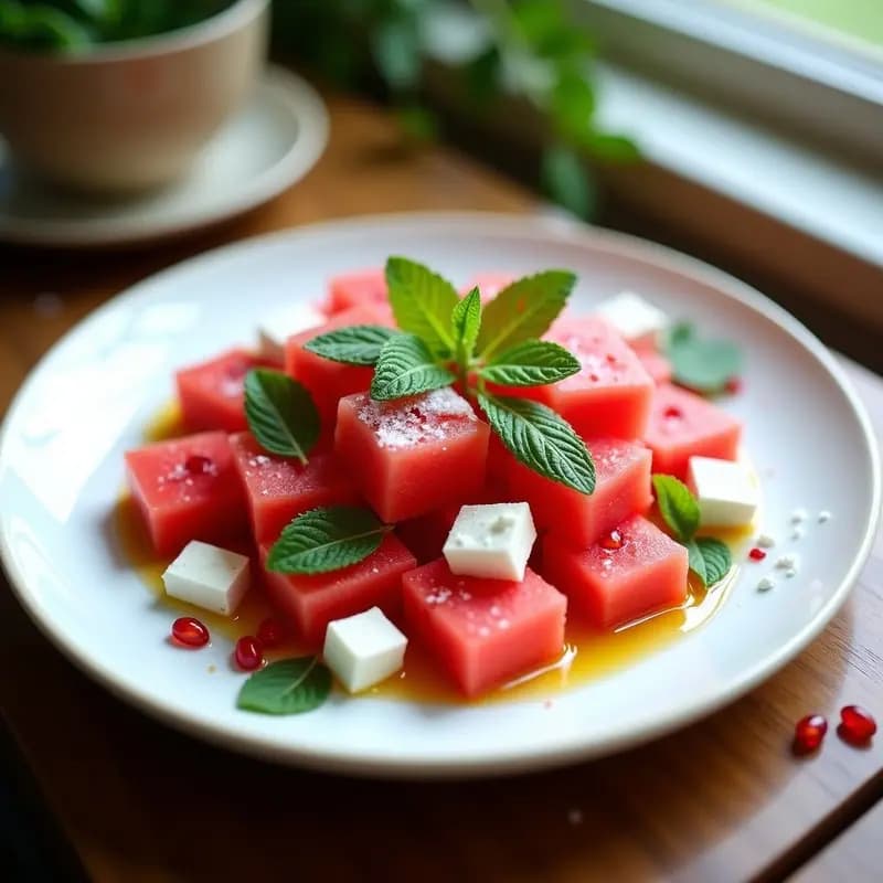 Ensalada de Watermelon y Feta con Hojas de Menta Congelada: Entrante Refrescante y Fotogénico