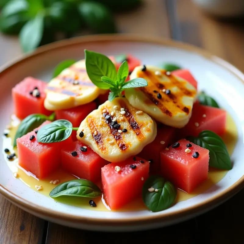 Ensalada de Watermelon, Queso Halloumi y Hojas de Albahaca: Receta Griega de Verano
