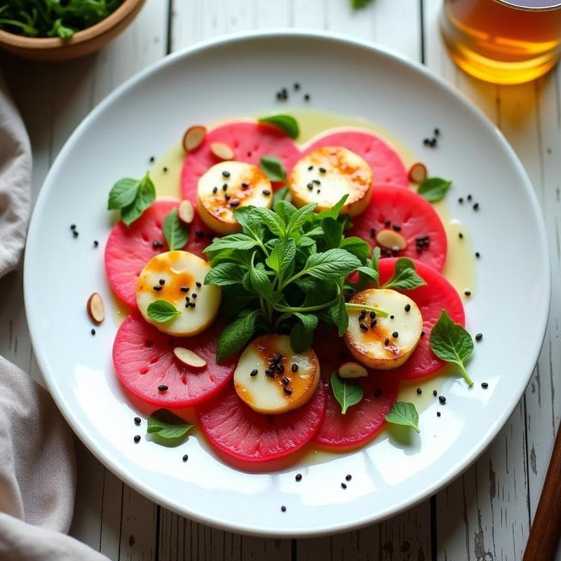 Ensalada de Watermelon Radish y Queso Halloumi a la Plancha: Receta Chipriota Sin Gluten