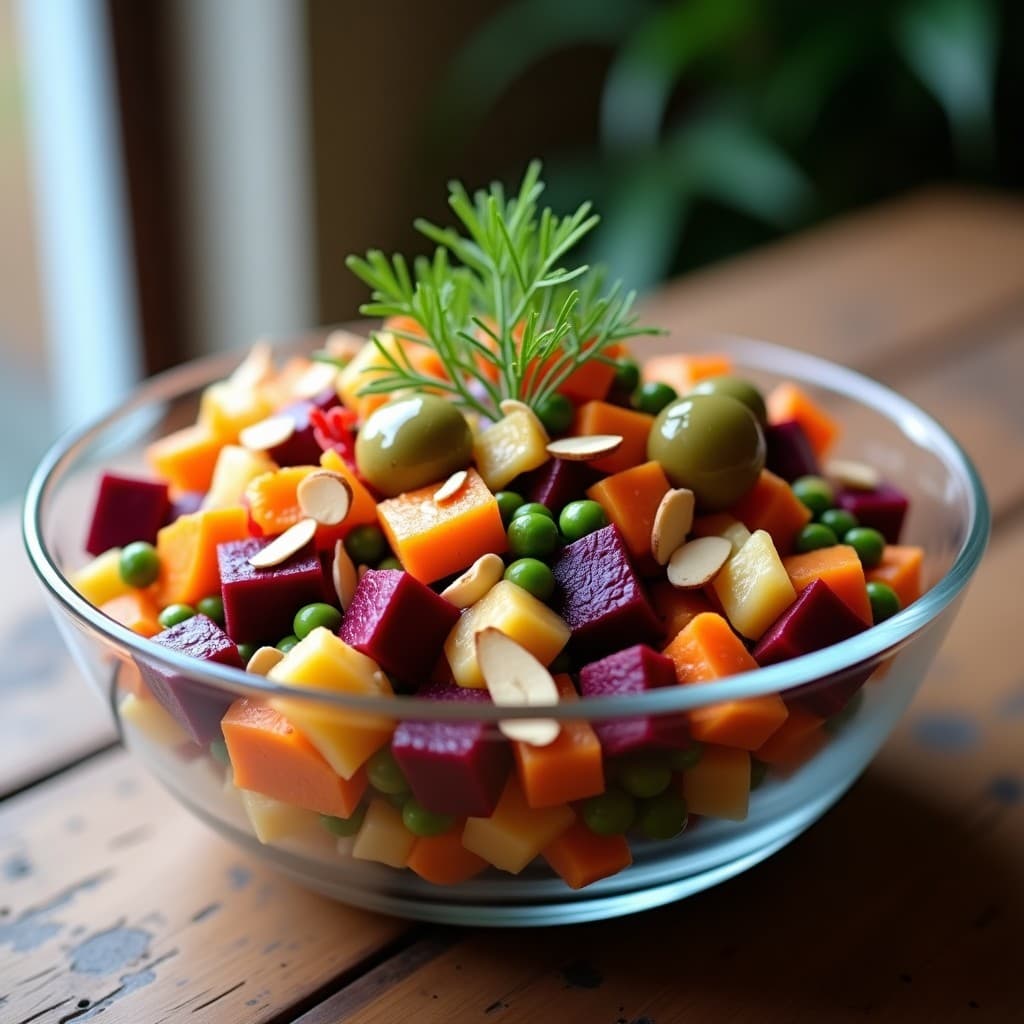 Ensaldilla Rusa de Remolacha y Patata Morada con Aliño de Mostaza: Receta Vegana y Colorida