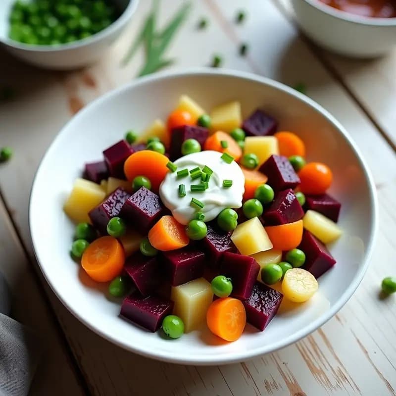 Ensaldilla Rusa con Remolacha Morada y Yogur de Soja: Receta Vegana y Sin Lactosa para Tupper