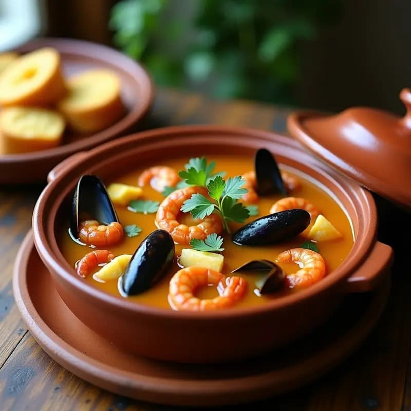 Ensopado de Mariscos con Azafrán y Ñame: Receta Capverdiana en Olla de Barro