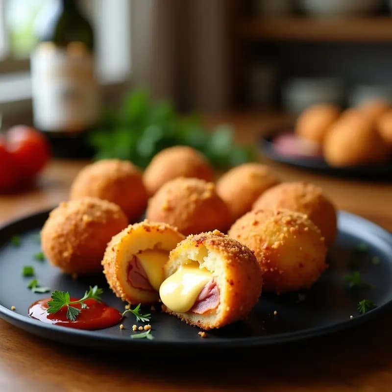Esferas de Queso Cheddar con Jamón Serrano y Salsa Bragg: Aperitivo para Impresionar