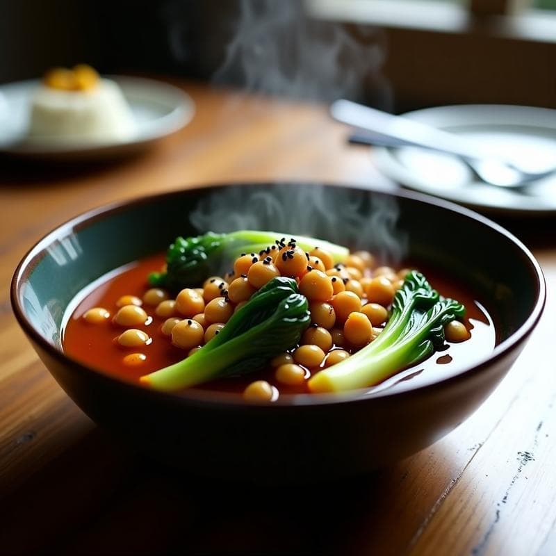 Estofado de Garbanzos y Bok Choy: Receta China Vegana en Olla Express con Salsa de Ostra Vegana