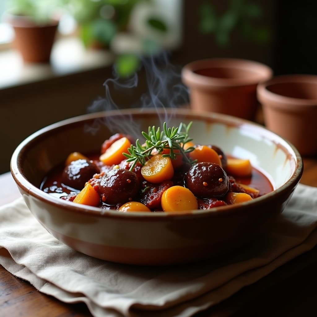 Estofado de Seitan y Berenjenas al Vino Tinto: Receta Vegana en Olla Express con Especias Provenzales