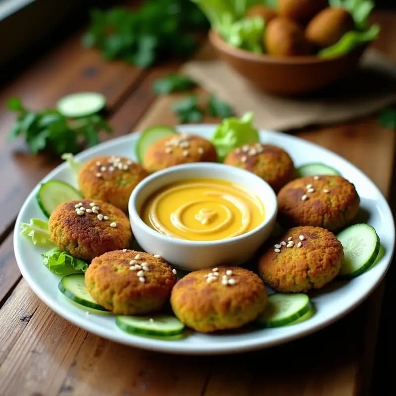 Falafel de Garbanzos Verdes con Salsa de Mostaza y Miel: Receta Libanesa Crujiente