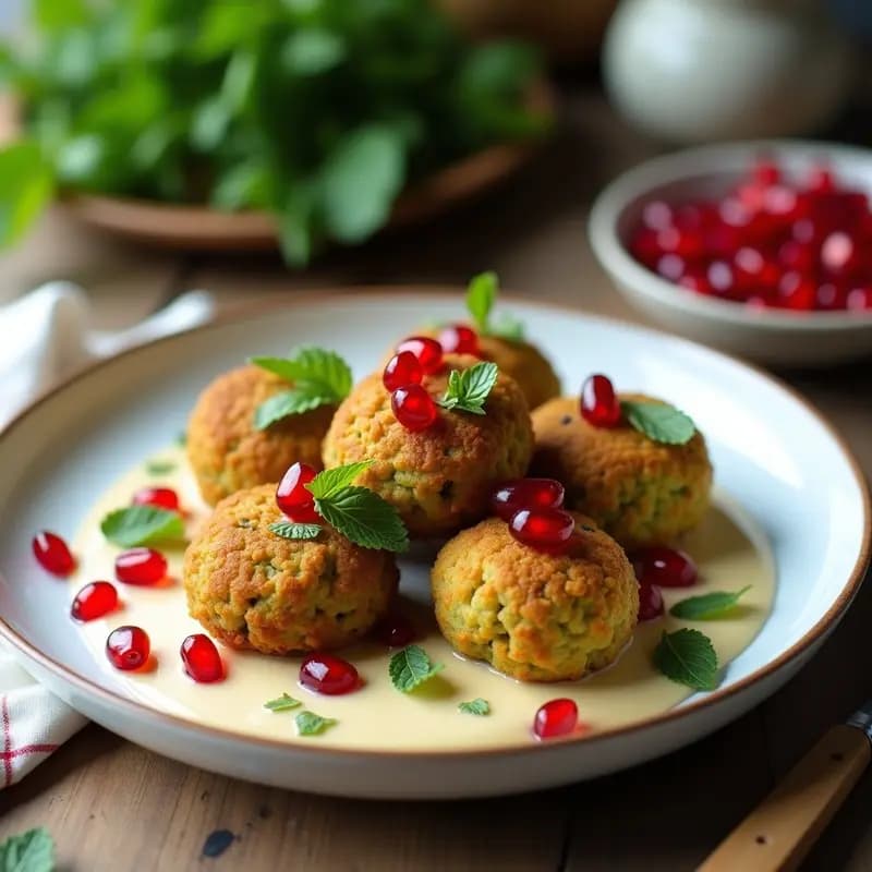 Falafel de Garbanzos Verdes con Tahini y Granadas: Receta Libanesa Crujiente y Sin Freír