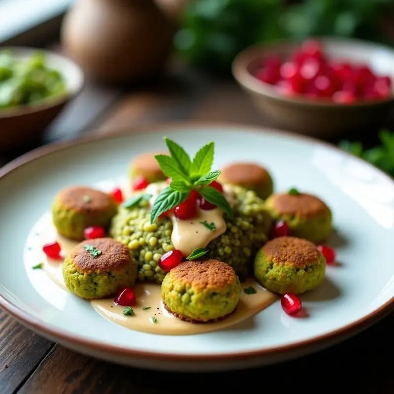 Falafel de Habas Verdes con Tahini y Granada: Receta Libanes Fresca y Colorida