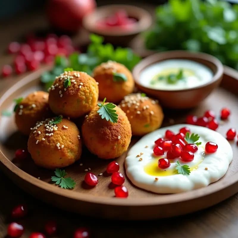 Falafel al Horno con Salsa de Yogur de Soja y Granados: Receta Egipcia Sin Gluten y Crudivegana