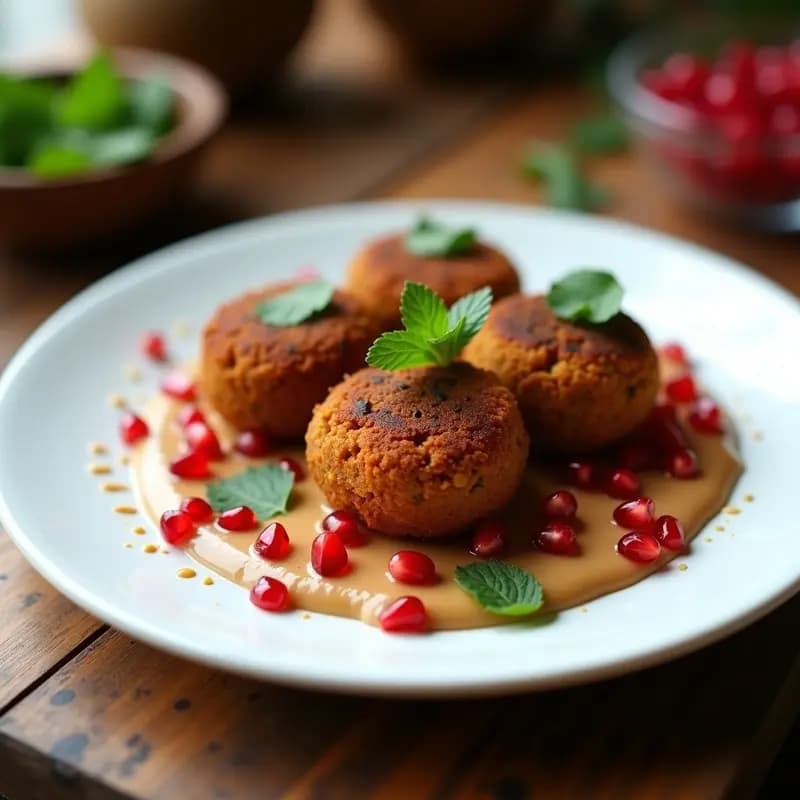 Falafel de Lentejas Rojos con Salsa de Ahumado y Granadas: Entrante Egipcio Sin Frite