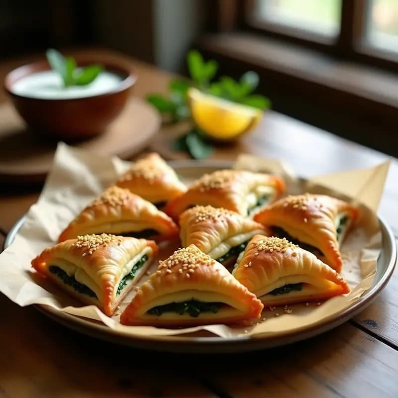 Fatayer de Espinacas y Queso Akkawi: Empanadillas Libanesas en Hoja de Masa Filo